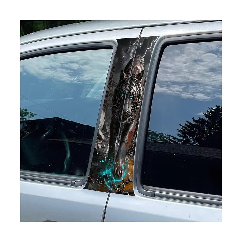 Bertdcx One Color Rusty Mechanical Tiger Glossy Protective Polyethylene Film Car Pillar Decals Waterproof Stickers Auto Parts