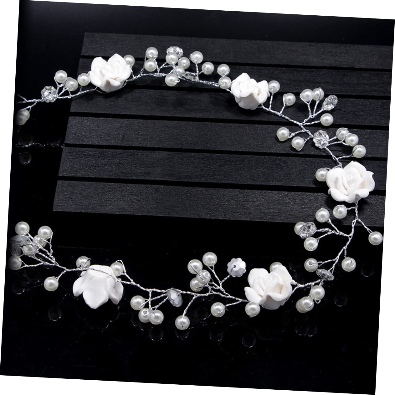 Weißes Haarband, Perlen-Haargummis, Braut-Kopfbedeckung, Hochzeit, Rebe, Blume, Perlen-Rebe-Stirnband, weiche Kette, Braut, weiße verlängerte Blumen-Perlen-Stirnbänder