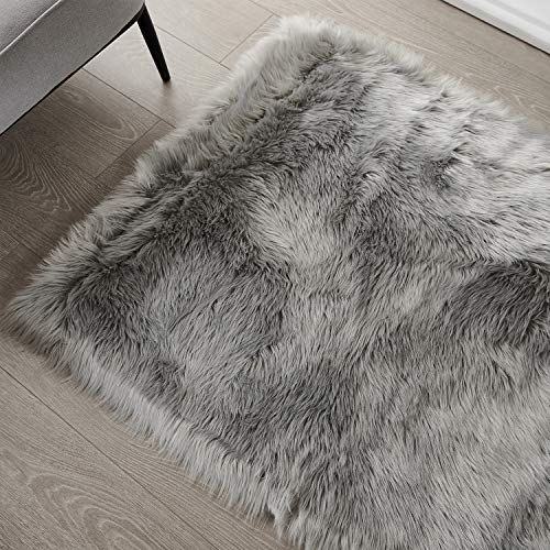 Serissa Ultra Soft Faux Fur Area Rug Grey Fluffy Rug Plush Chair Cover Seat Pad Fuzzy Carpet Furry Besides Rug For Bedroom Floor Sofa Living Room 2X4 Feet (Rectangular, Light Grey) #TOP2