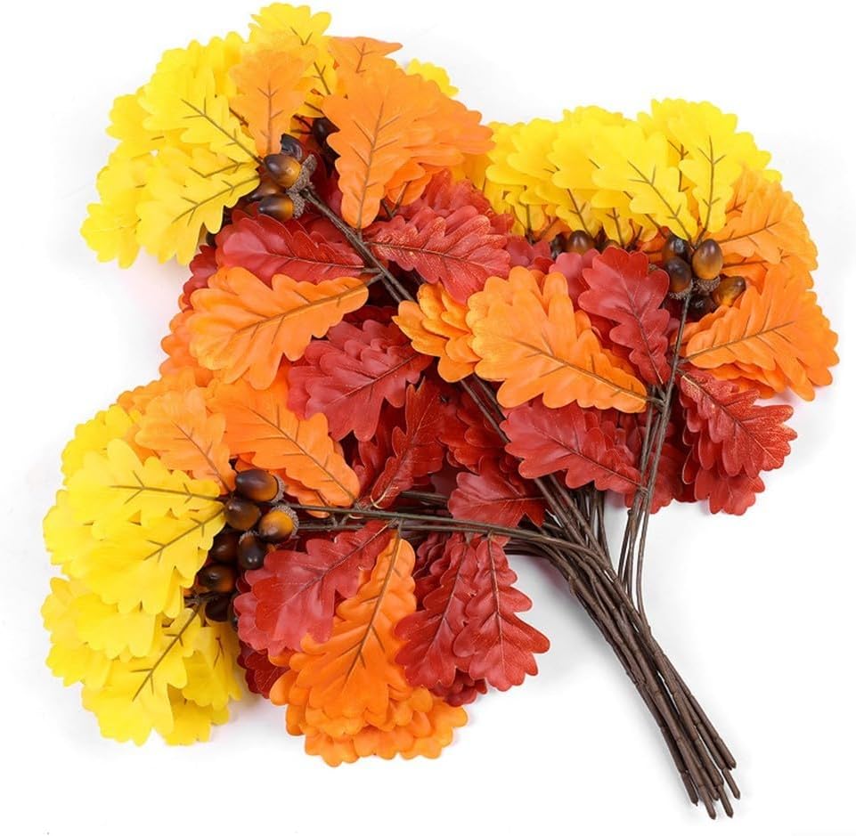 Plastic Oak Fruit and For Leaf Wall Decoration for Home Garden Party Venue Decoration with Consistent Theme (Yellow Red)
