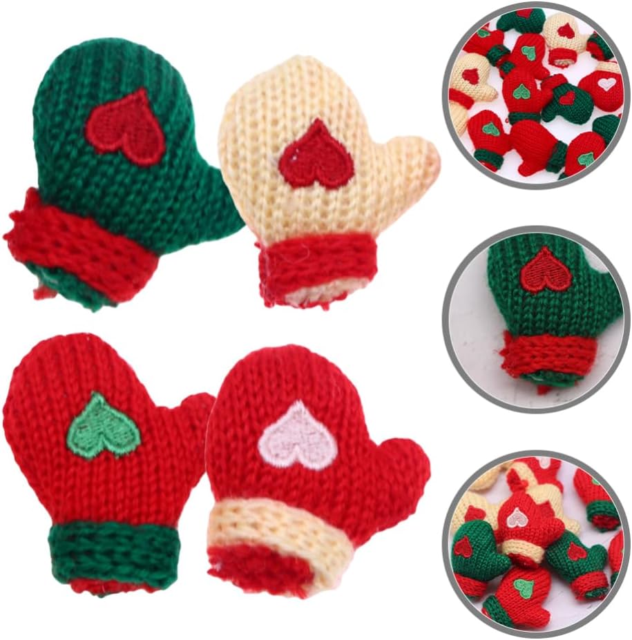 Homoyoyo Mini Christmas Knit Gloves 48Pcs Miniature Mittens Knitting Santa Mittens Doll Making Gloves for Tree and DIY Doll Crafts Santa Themed Decor Wine Bottle Topper Hat Christmas Tree Hanging
