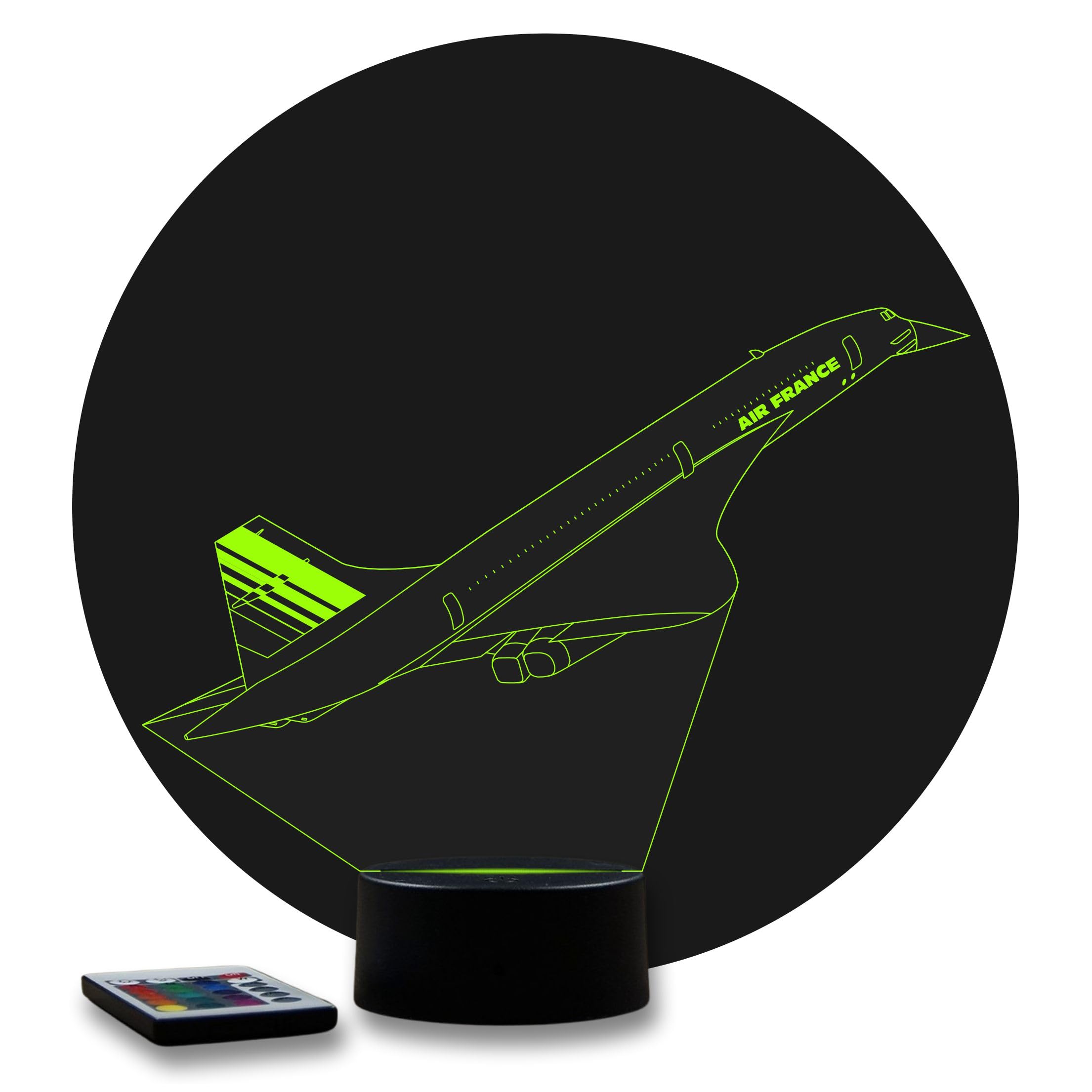 Lampe LED 3D Concorde – Veilleuse 16 Couleurs + Télécommande – Cadeau Passion Aviation & Avion Supersonique – Décoration Aéronautique – Fabrication Française Artisanale