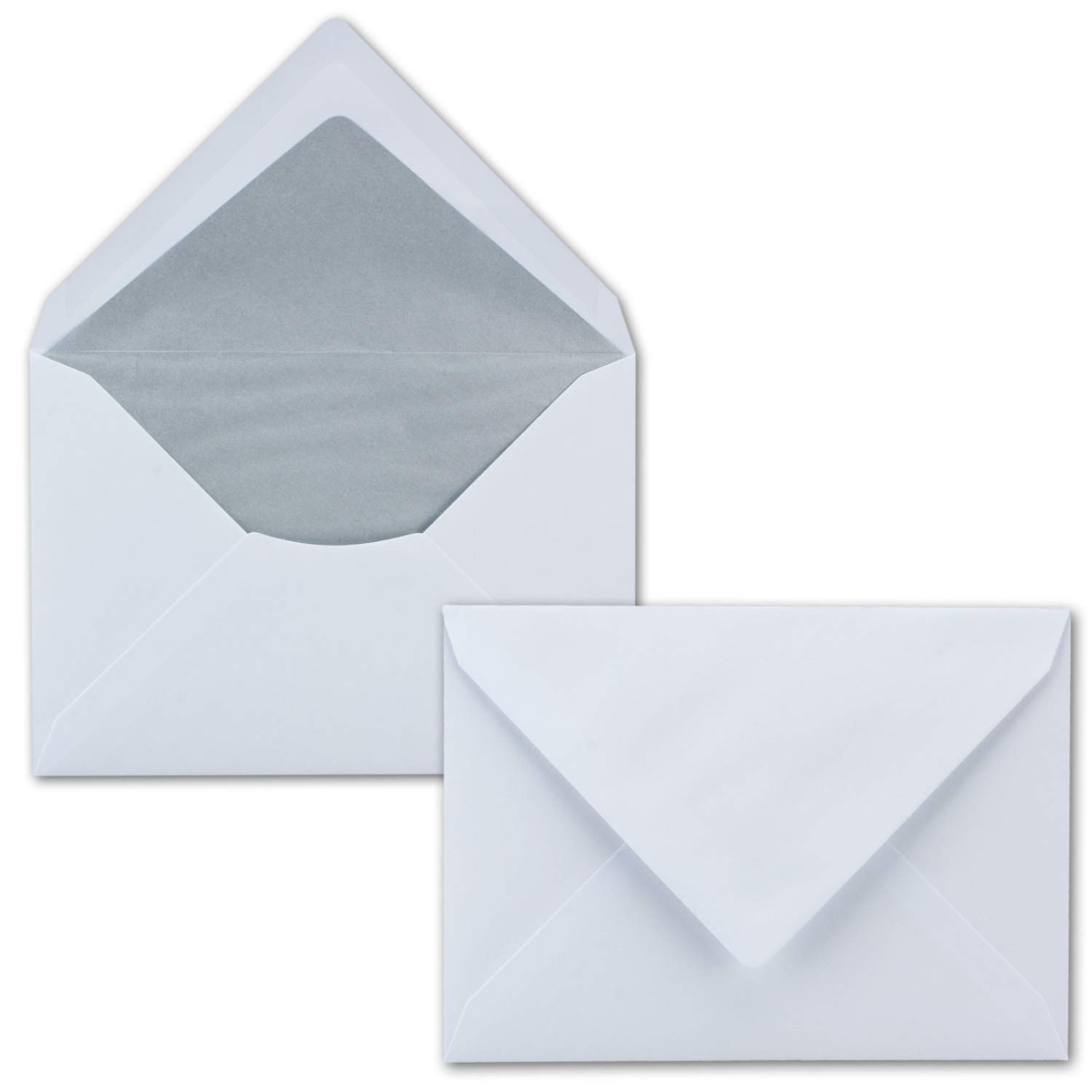 250x Briefumschläge Weiß DIN C6 gefüttert mit Seidenpapier in Silber 100 g/m² 11,4 x 16,2 cm mit Nassklebung ohne Fenster