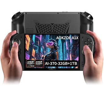 AOKZOE A1 X Gaming Handheld PC | AMD Ryzen AI 9 HX 370 | 32GB LPDDR5x RAM | 1TB PCIe 4.0 SSD | 8" 1200p 500nits VRR Display | 72.7Wh Battery + 100W GaN Fast Charge | Windows 11 Home Portable Console