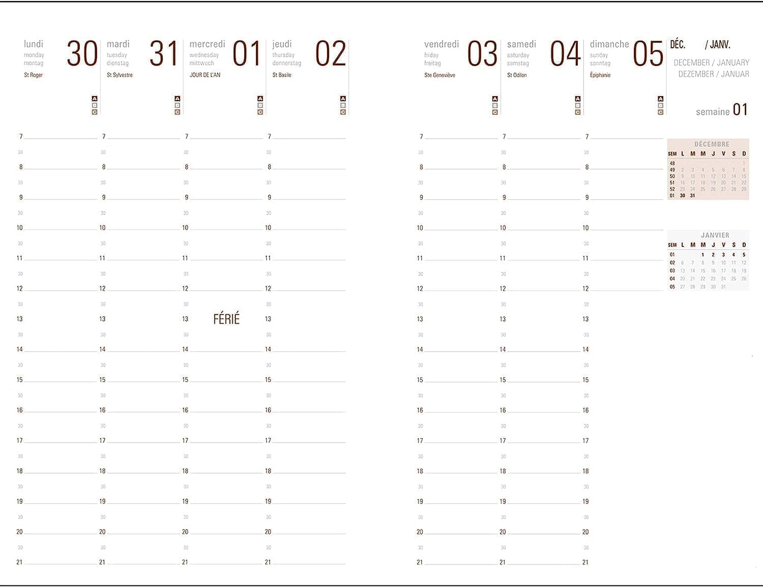 Agenda Semainier 2026 OBERTHUR ODESSA - Format 22x30 Cm, Couverture Bleue PVC - Bilingue Français/anglais
