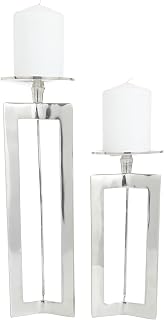 CosmoLiving by Cosmopolitan Aluminum Geometric Pillar Candle Holder, Set of 2 10