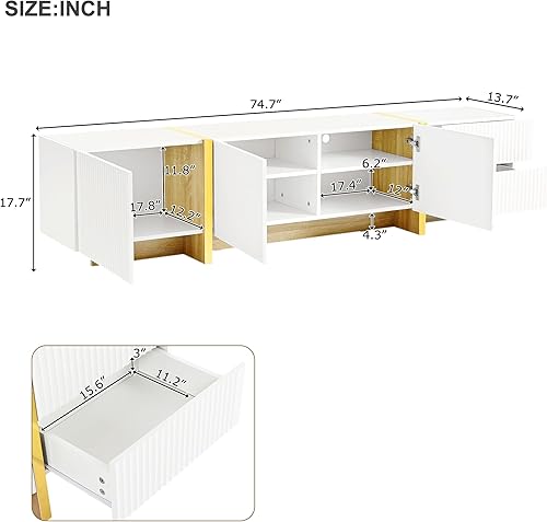 Miniatura 42 de Merax Moderno soporte de TV con patas de metal, asas doradas, líneas geométricas y estantes ajustables para televisores de hasta 80 pulgadas, mesa