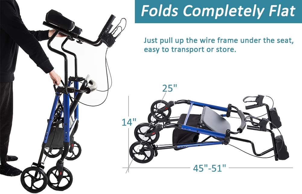 ELENKER Upright Walker, Forearm Rollator Walker Stand Up Rolling Walker with Padded Seat and Backrest for Seniors from 5’ to 5’11”, Blue: Health & Personal Care