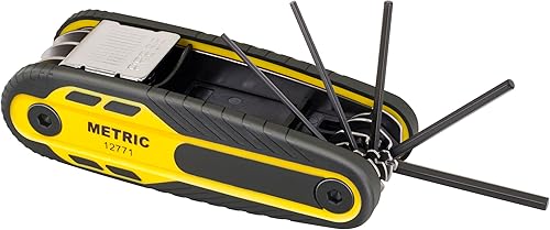 Titan 12771 Juego de llaves Allen plegables métricas de 8 piezas, cerraduras de llave hexagonal de bloqueo a 90, 135 y 180 a través de dos botones,