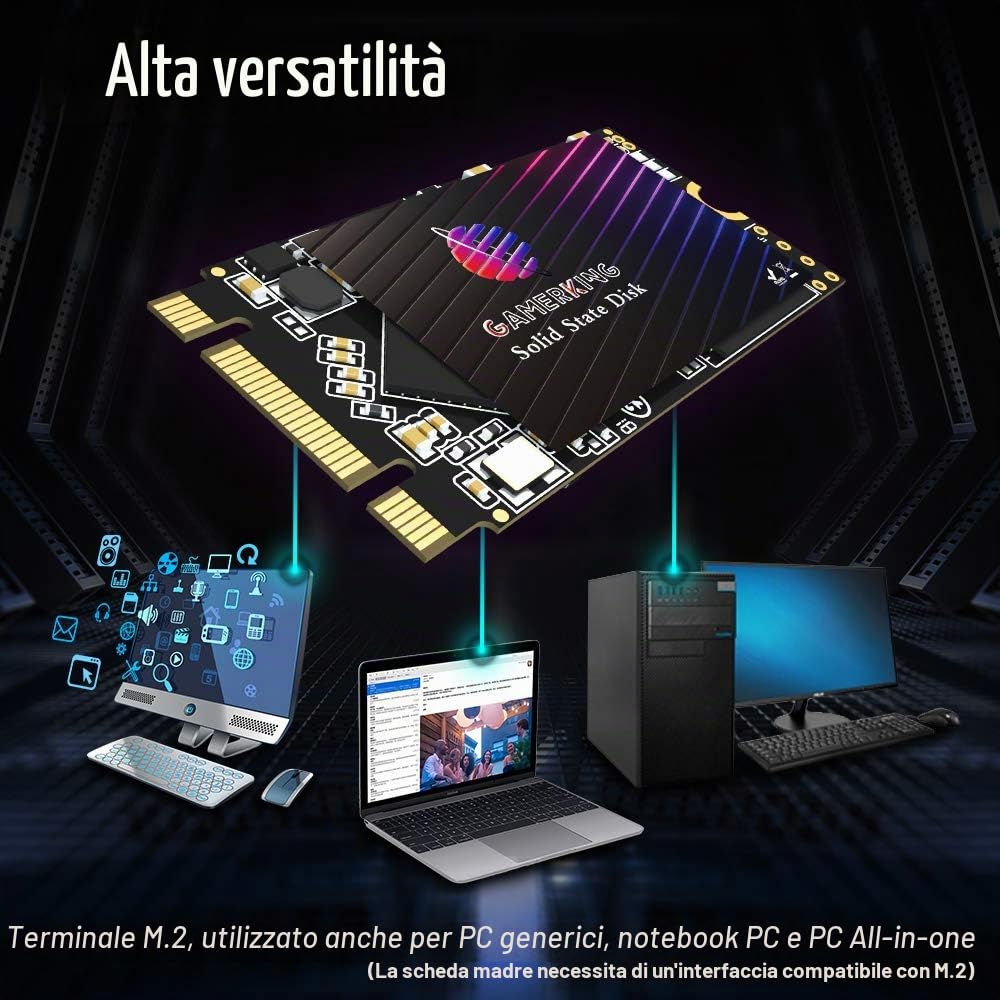 GamerKing SSD M.2 2242 128GB Ngff unità a stato solido interna 1 TB 512 GB 256 GB 64 GB per laptop desktop SATA III 6 Gb/s disco rigido ad alte prestazioni (128GB, M.2 2242)