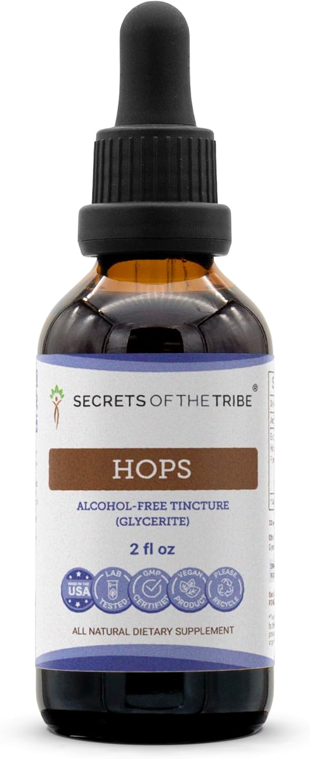 Secrets of the Tribe Hops Tincture Alcohol-Free Liquid Extract, Hops (Humulus Lupulus) Dried Flower (4 FL OZ)