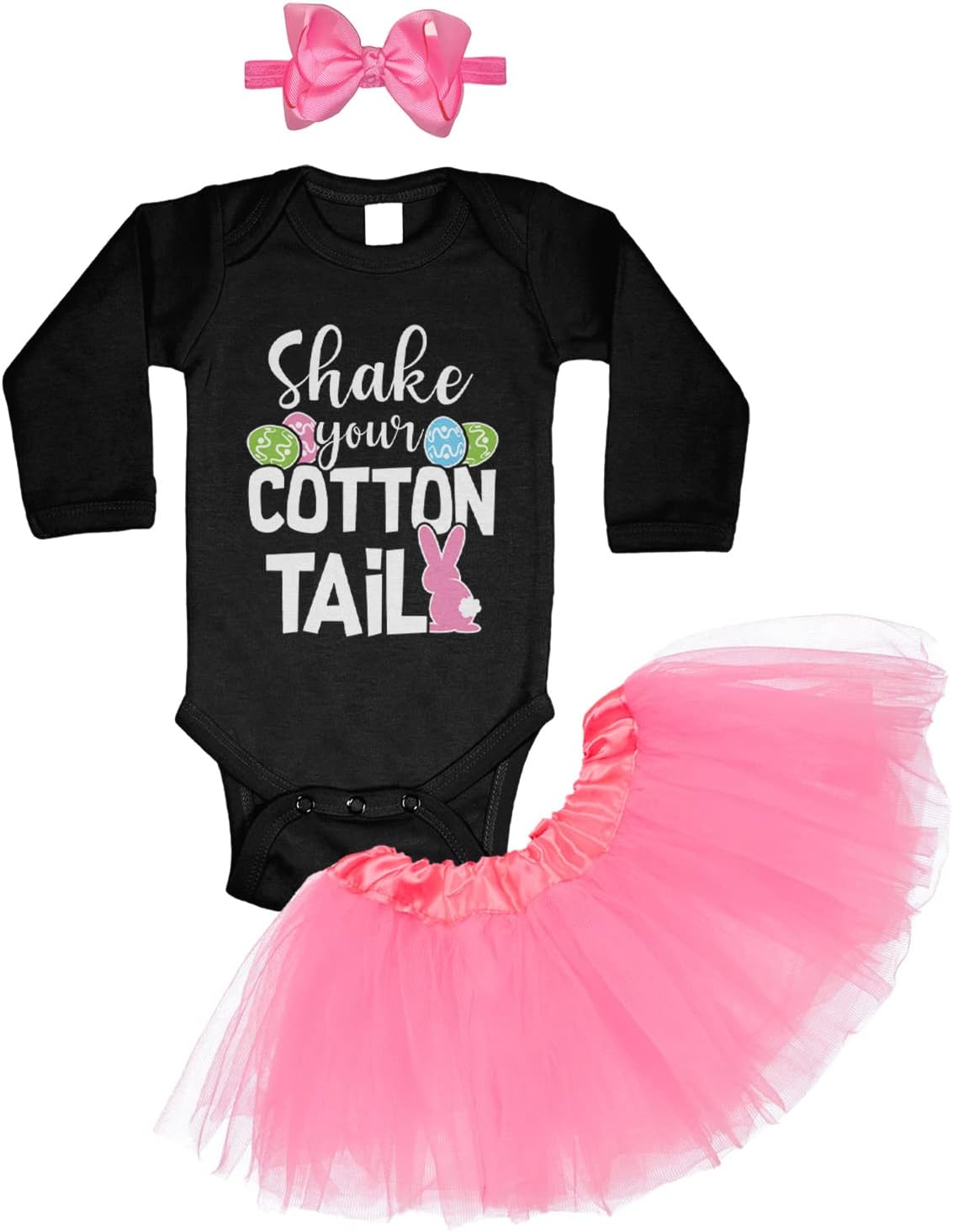 Tcombo Shake Your Cotton Tail - Easter Bunny Rabbit Baby Bodysuit + Tutu Skirt + Bow Headband Set