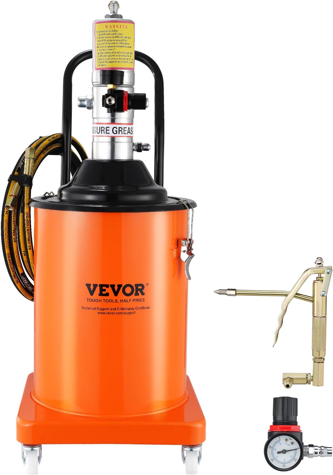 Grease Pump, 5 Gallon 20L, Air Operated Grease Pump with 13 ft High Pressure Hose and Grease Gun, Pneumatic Grease Bucket Pump with Wheels, Portable Lubrication Grease Pump 50:1 Pressure Ratio