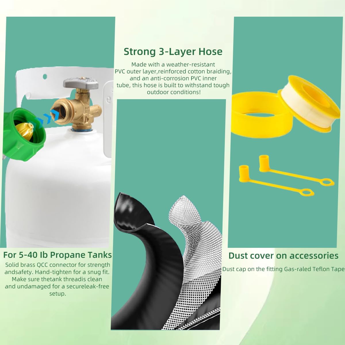 2 Pack 15" RV Propane Hose with 1/4" Inverted Male Flare & Qcc1/Type1 Fittings, Camper Propane Hose for RV Two-Stage Regulator-Dual LP Tank, Propane Tank Hose for BBQ,Outdoor Cooking,Camping,350PSI.