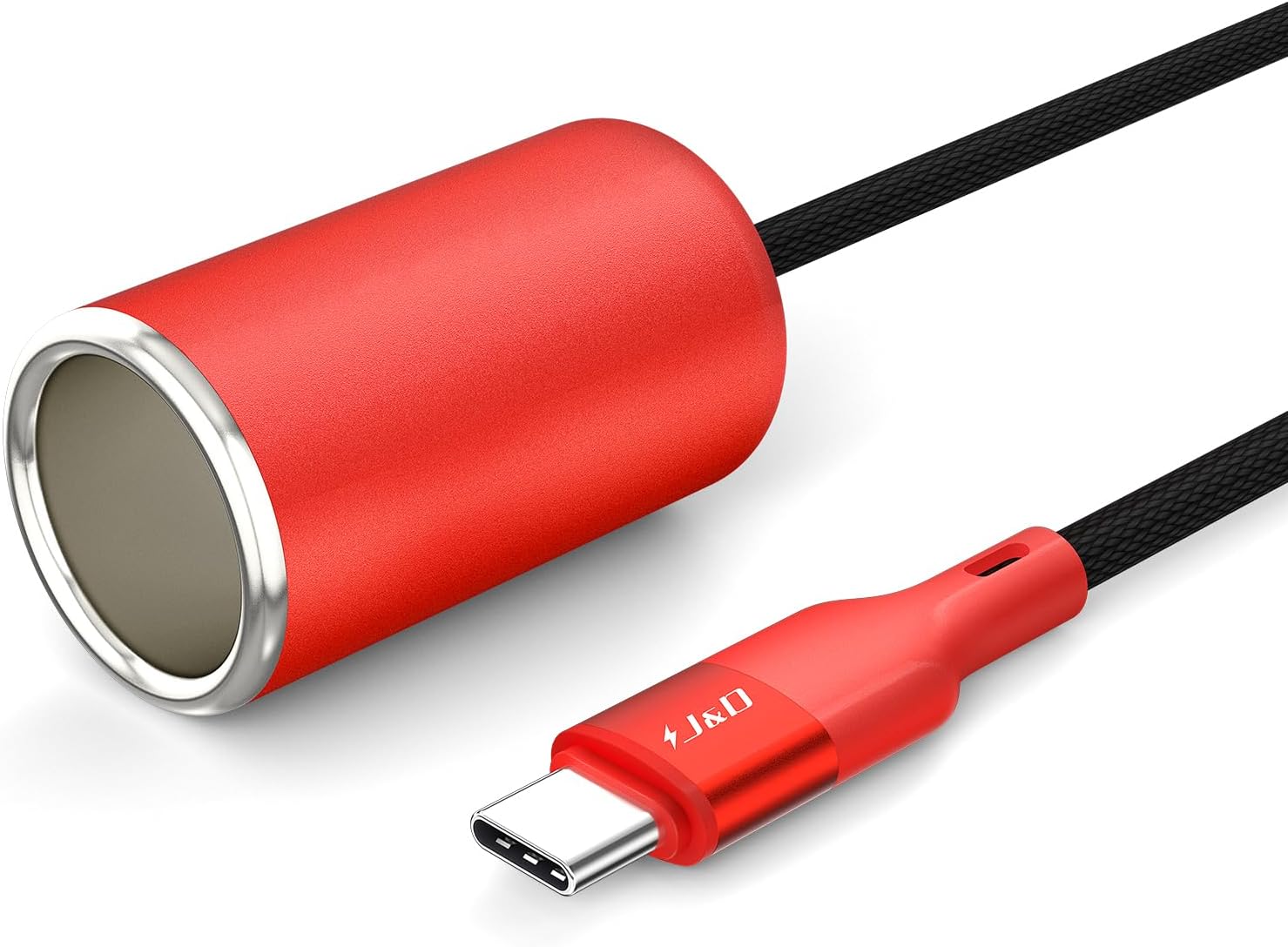 J&D USB C to 12V Cigarette Lighter Socket Adapter, 36W Type C Port Only Supporting PD Protocol, USB C Male to Car Power Converter Cable for Dash Cam, GPS, Red, 1 ft