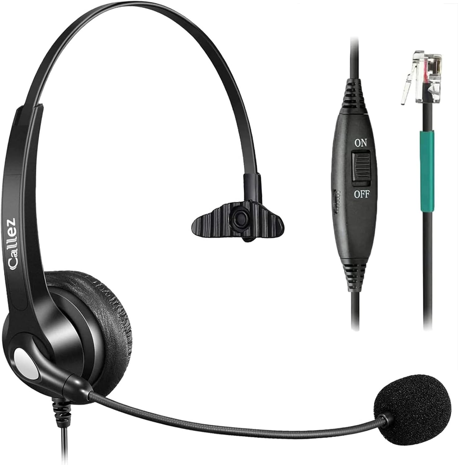 Callez Wired Telephone Headset Mono, Call Center RJ9 Phone Headset with Noise Canceling Mic Compatible with ShoreTel 480 Plantronics T10 Polycom Zultys Toshiba NEC DT300 Landline Deskphones