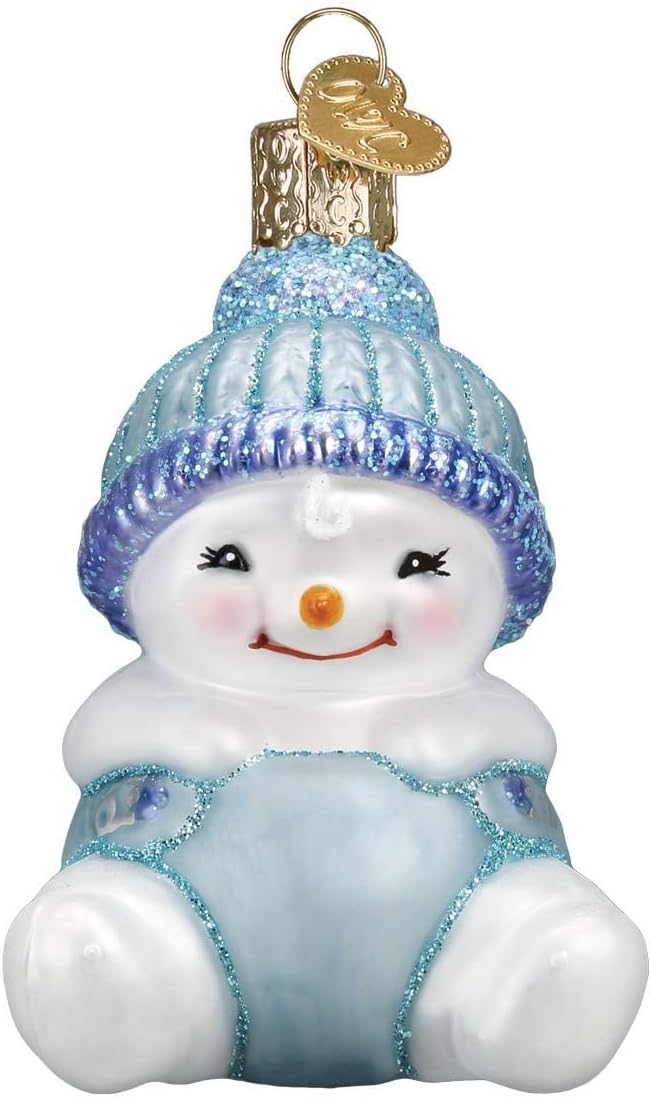 Old World Christmas Snow Baby Boy Glass Blown Ornament for Christmas Tree, Handcrafted Holiday Decoration, Baby’s First Christmas Collection