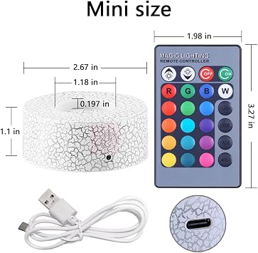 Light Base for Glass Art- Crack Lighting with Touch-Controlled,Remote Control,Color Changes,Multi-Function and Groove Design,Display Stand Base Light for Crystal Display,Crystal Ball,Glass art(2.67in X 1.1in)