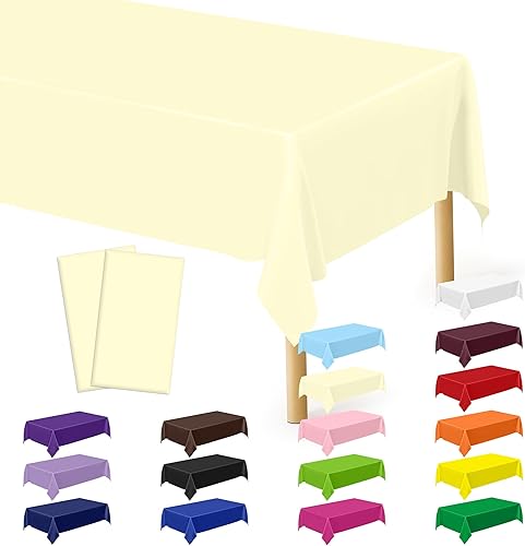 Miniatura 71 de Paquete de 4 manteles desechables de plástico para fiestas, 54" x 108" manteles rectangulares blancos y dorados, mantel impermeable para mesas Punto