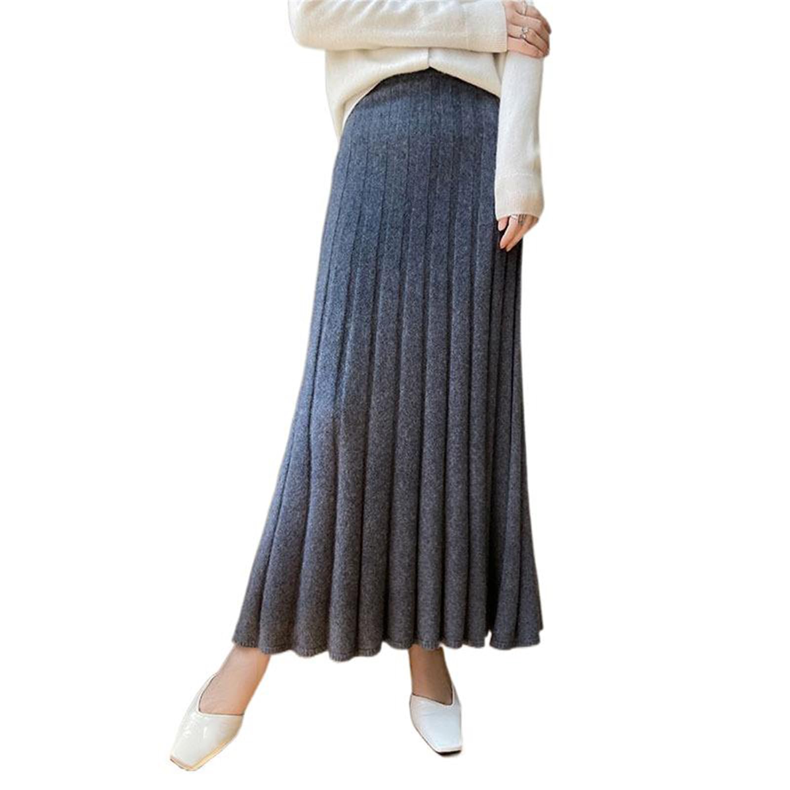 Womens Skirts Fall Winter Knit Wool High Waist Slim Fit Commute Casual A-line Long Skirt for Womens