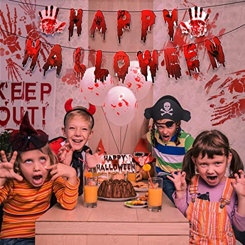 Horror Halloween Party Decorations Kit, Hanhan 35Pcs Halloween Themed Party Favors Supplies With Scary Happy Halloween Balloons Banner Stickers Cake Sockets Tablecloth For Adults Boy Girl Indoor Gifts #TOP6