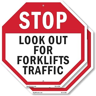 Stop Look Out for Forklifts Traffic (2 Pack) 10 inch X 10 inch Octagon Rust Free Aluminum Metal Signs Weather Resistant, UV Protected for Workplace, Private Property, and Construction Site, Made in the USA
