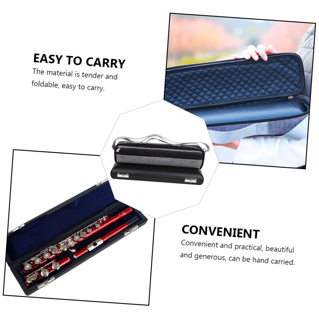 ifundom Flötentaschen-set – Tragetasche Für 16/17-loch-blasinstrumente Isolierte Tasche Mit Taschen Ideal Für Schüler Grau