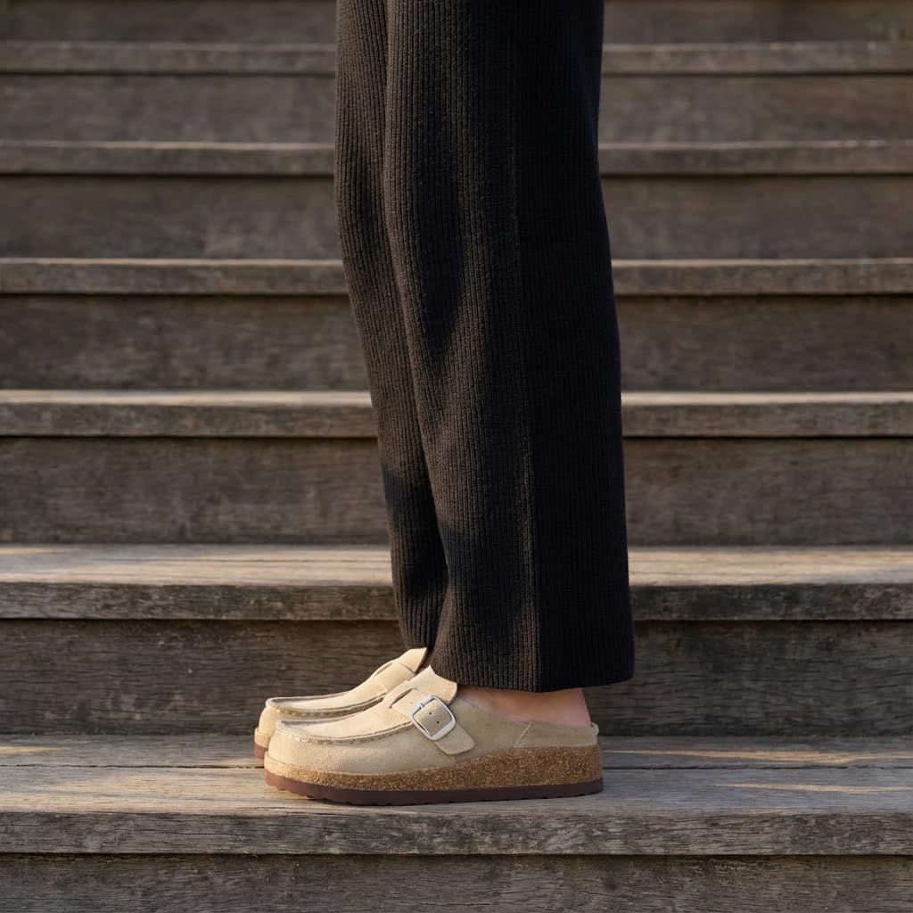 CUSHIONAIRE Hobby Genuine Leather Suede Mule Clogs for Women with Buckle Strap and Cork Footbed, Supportive All-Day Comfort in Womens Shoes - Image 5