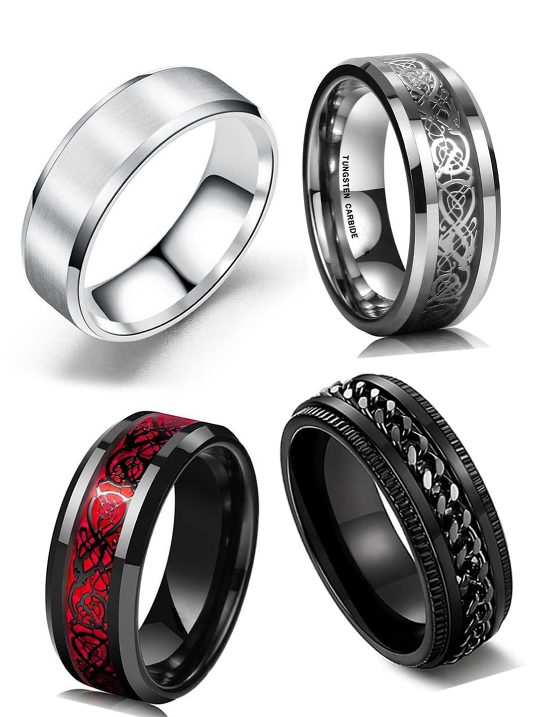 MEENAZ Silver Ring for Men Mens couples gents unisex Boys Boyfriend Friends Stainless Steel thumb Band Stylish adjustable proposal Couple Platinum combo Valentine Anniversary 4 Finger RINGS 297_19 (B0C9ZZ1QW1) Amazon Price History, Amazon Price Tracker