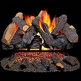 Duluth Forge FNVL24-1 Natural Gas Vented Fireplace Logs Set with Match Light, 55000 BTU, Heats up to 2000 Sq. Ft, Heartland Oak, 24 Inches