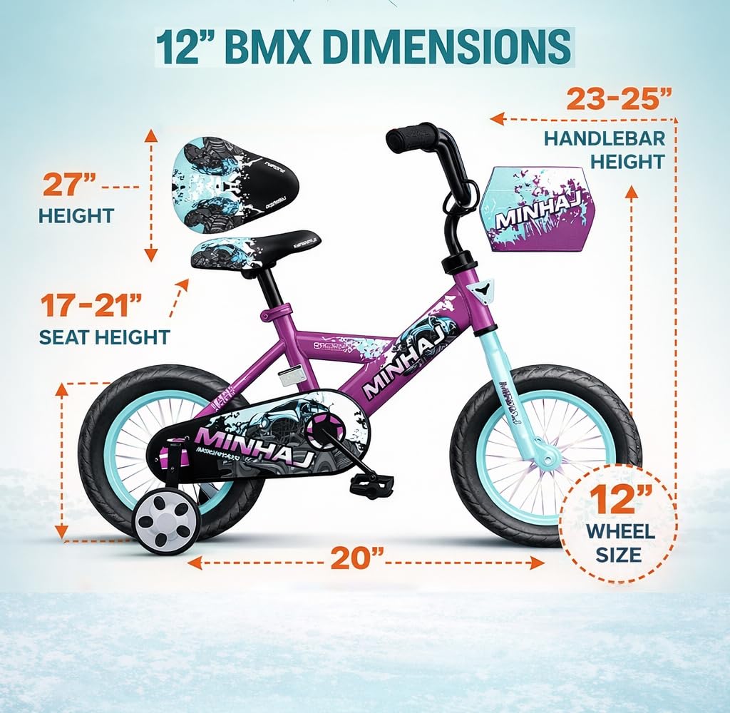Minhaj Sport 12 BMX Bicycle, 12-Inch Wheels, Yellow Blue Red Pink