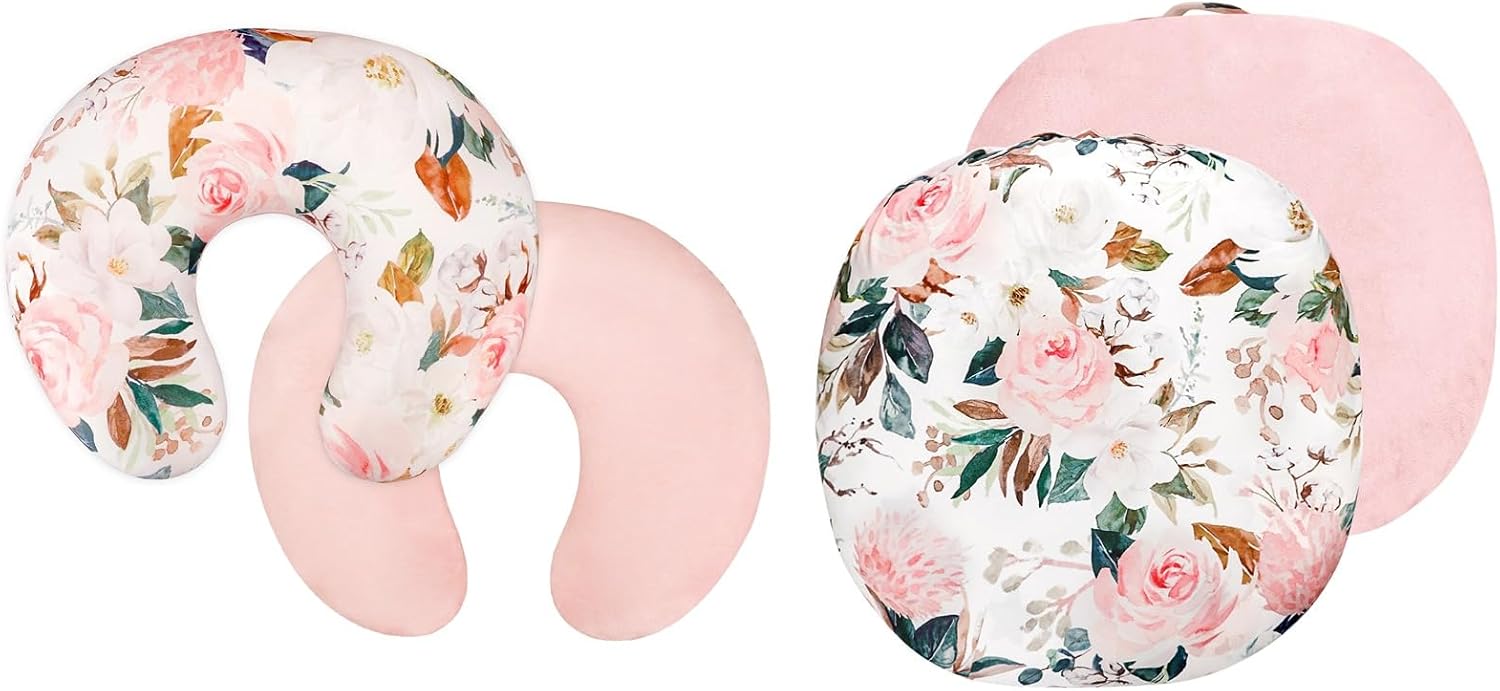 Nursing Pillow Cover and Newborn Lounger Cover for Babies, Nursing Covers for Breastfeeding Pillows, Reversible Removable Baby Lounger Cover, Pink Floral