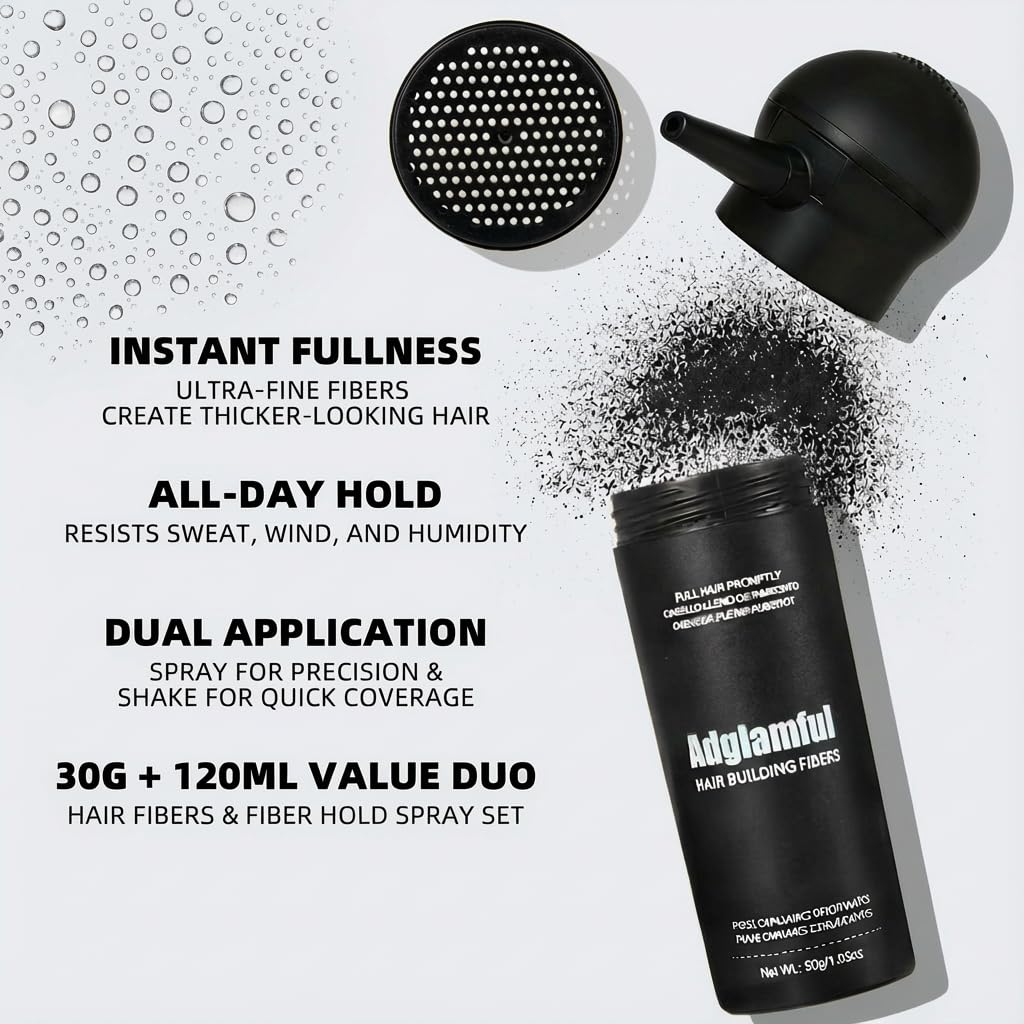 3-in-1 Hair Fiber Kit, 30g Building Fiber Powder + Silicone Pump Applicator + Fiber Hold Spray, Dual Application Options for Thinning Hair, Natural Fullness & Long-Lasting Volume, Dark Brown