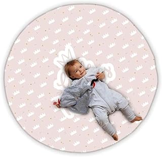 Mamas Gift Little Princess Crowns Baby Play Mat – Large Round Padded Mat for Crawling & Tummy Time – Soft Cotton Canvas Nursery Rug – 140 cm – Pink