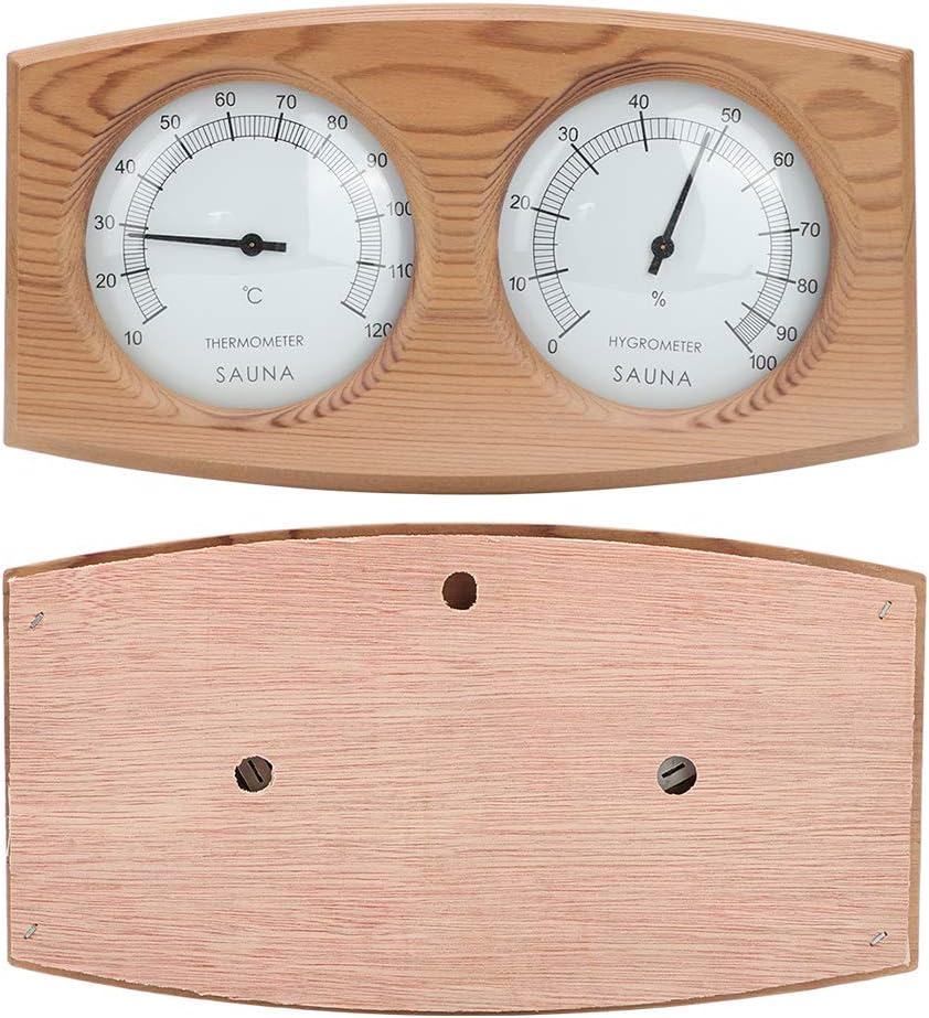 Yosoo 2 in 1 Wood Hygrometer, Double Dial Design Clear Calibration Stable Performance, Hand Made Cedar Wood Sauna Room Accessories, with Temperature Range 10C to 120C, for Sauna