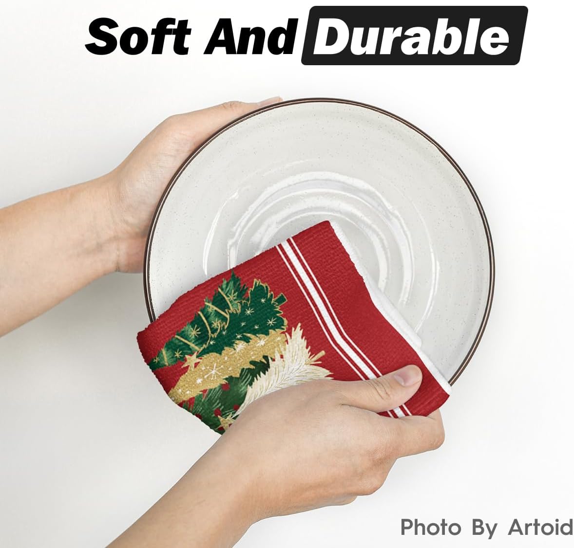 Artoid Mode Red Xmas Tree Star Christmas Kitchen Towels Dish Towels, 18x26 Inch Farmhouse Snowflakes Decoration Cleaning