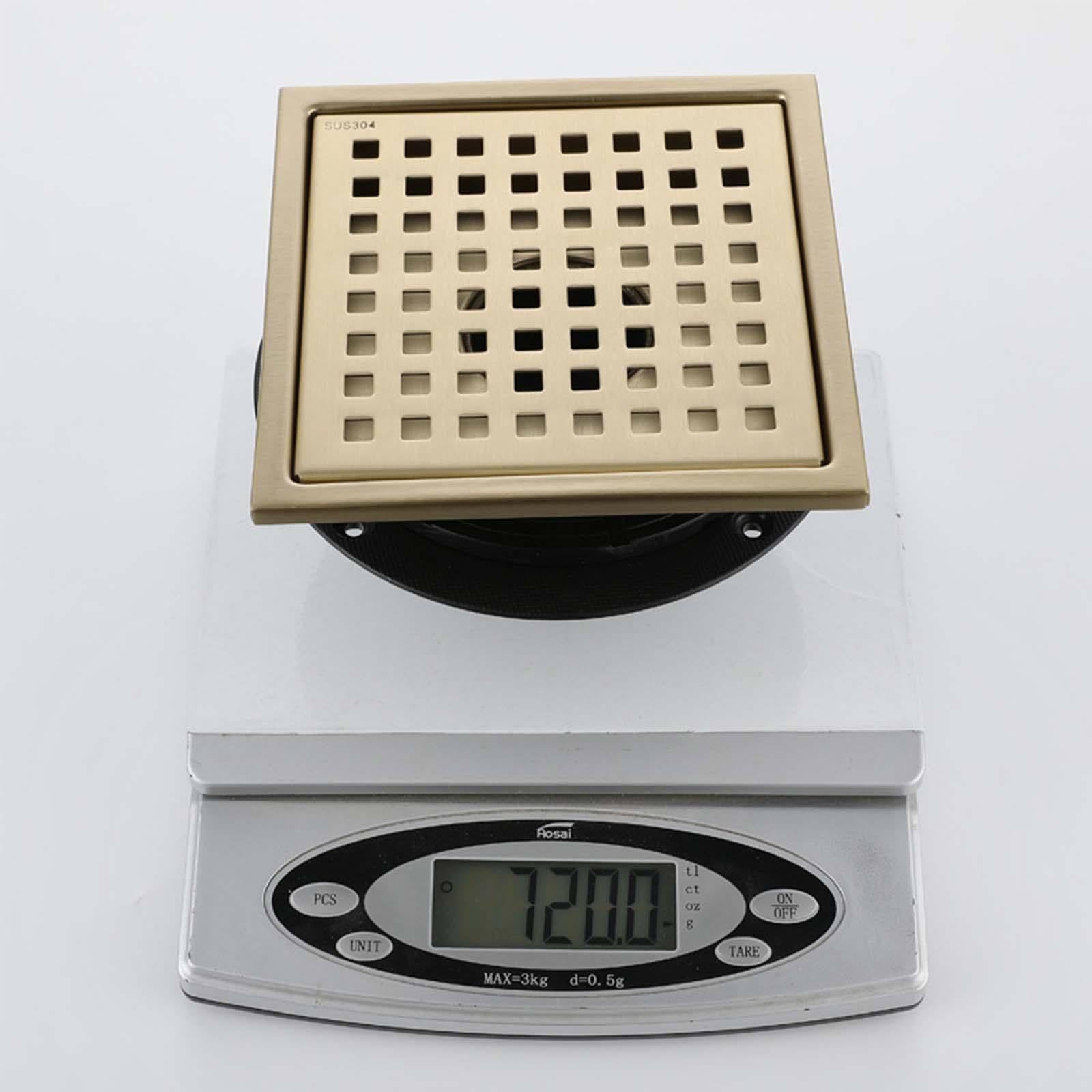 Desague Ducha Acero Inoxidable Desagüe de Suelo Oro Cepillado Sumidero Ducha Malla Piso Desagüe Ducha 150 * 150mm Canal de Ducha Moderno y Sencillo para Baño Cocina Aseo