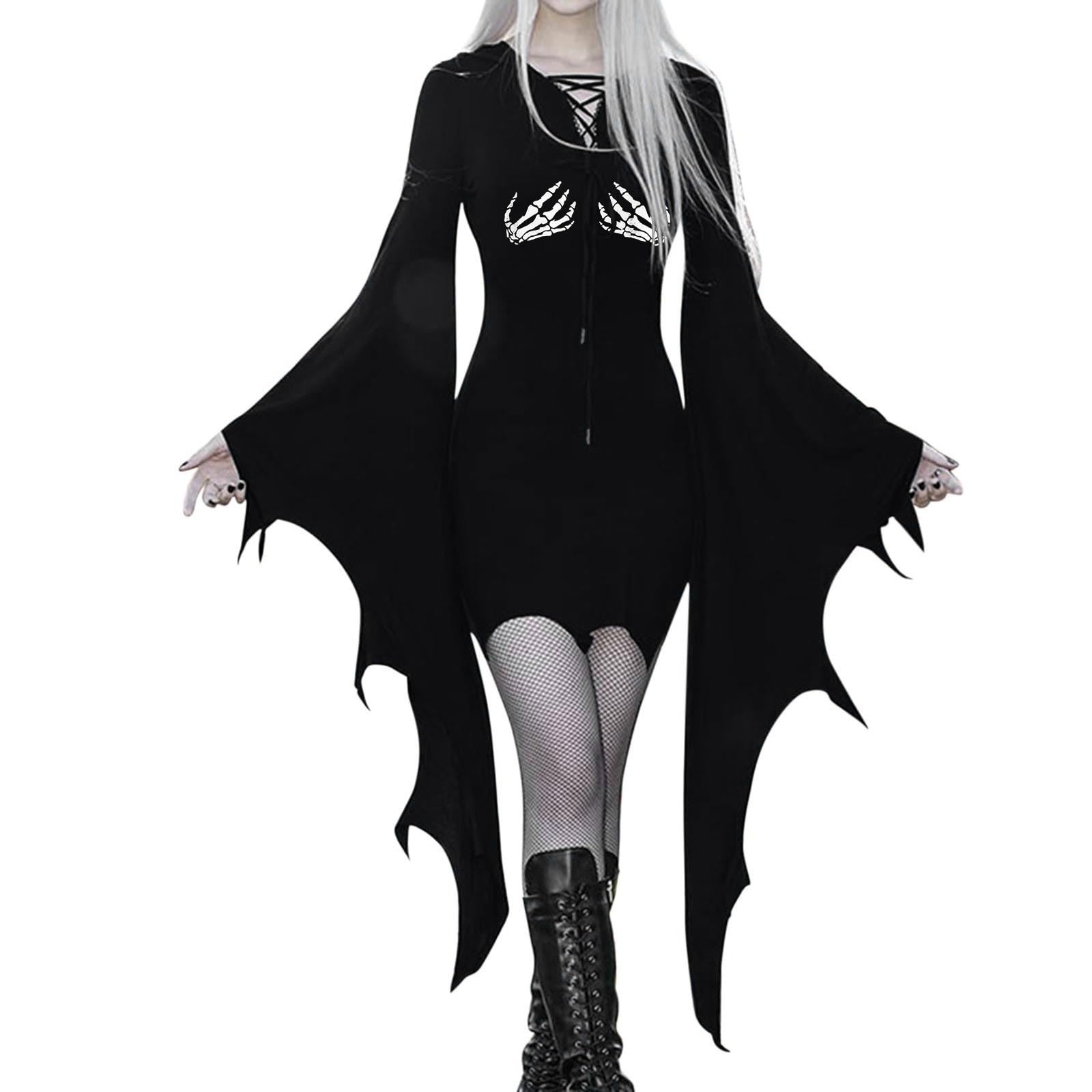 Robe médiévale longue en velours noir avec manches évasées de style victorien