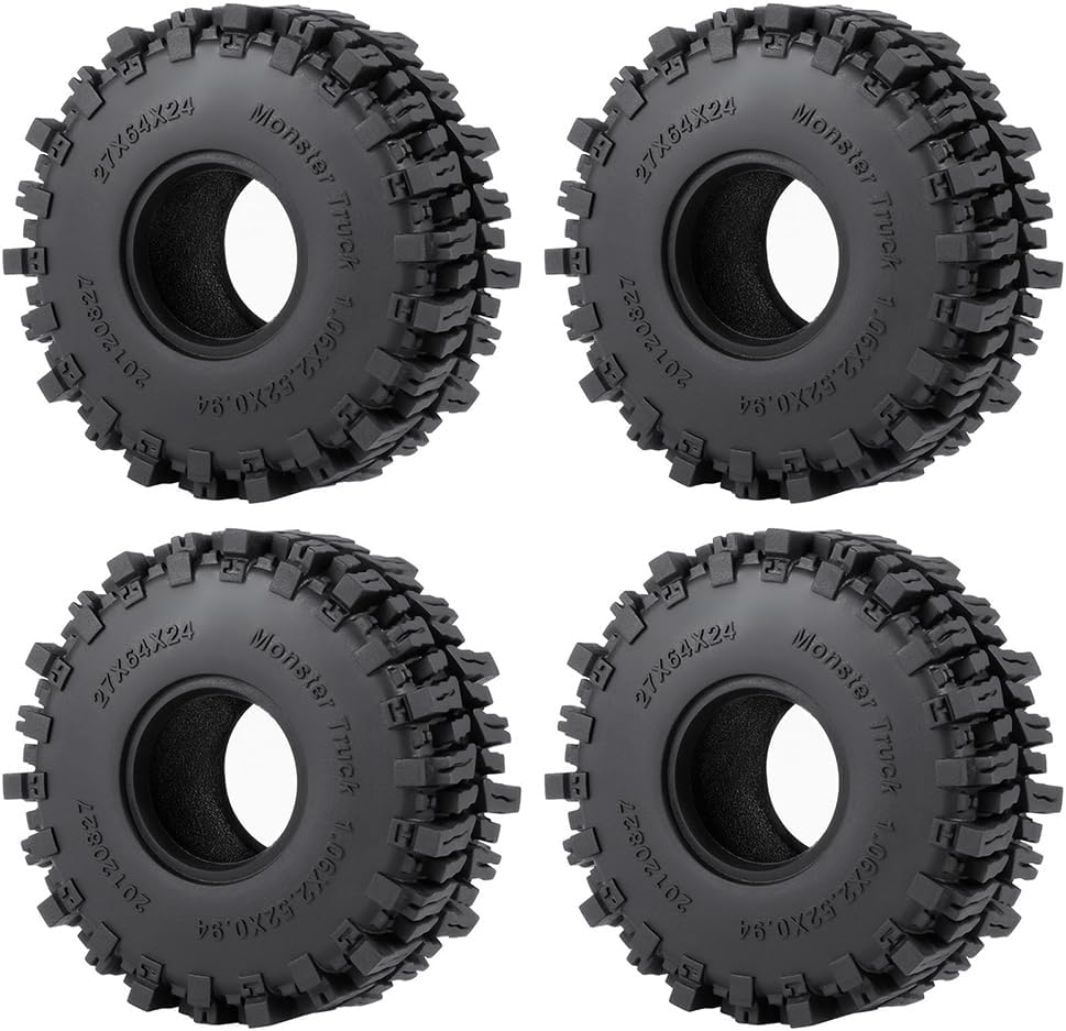 MOHERO 4Pcs 1.1 Tires - 64mm All Terrain Soft Sticky Tires for 1/18 TRX4M 1/24 SCX24 RC Crawlers Car Upgrade Parts(Style B)