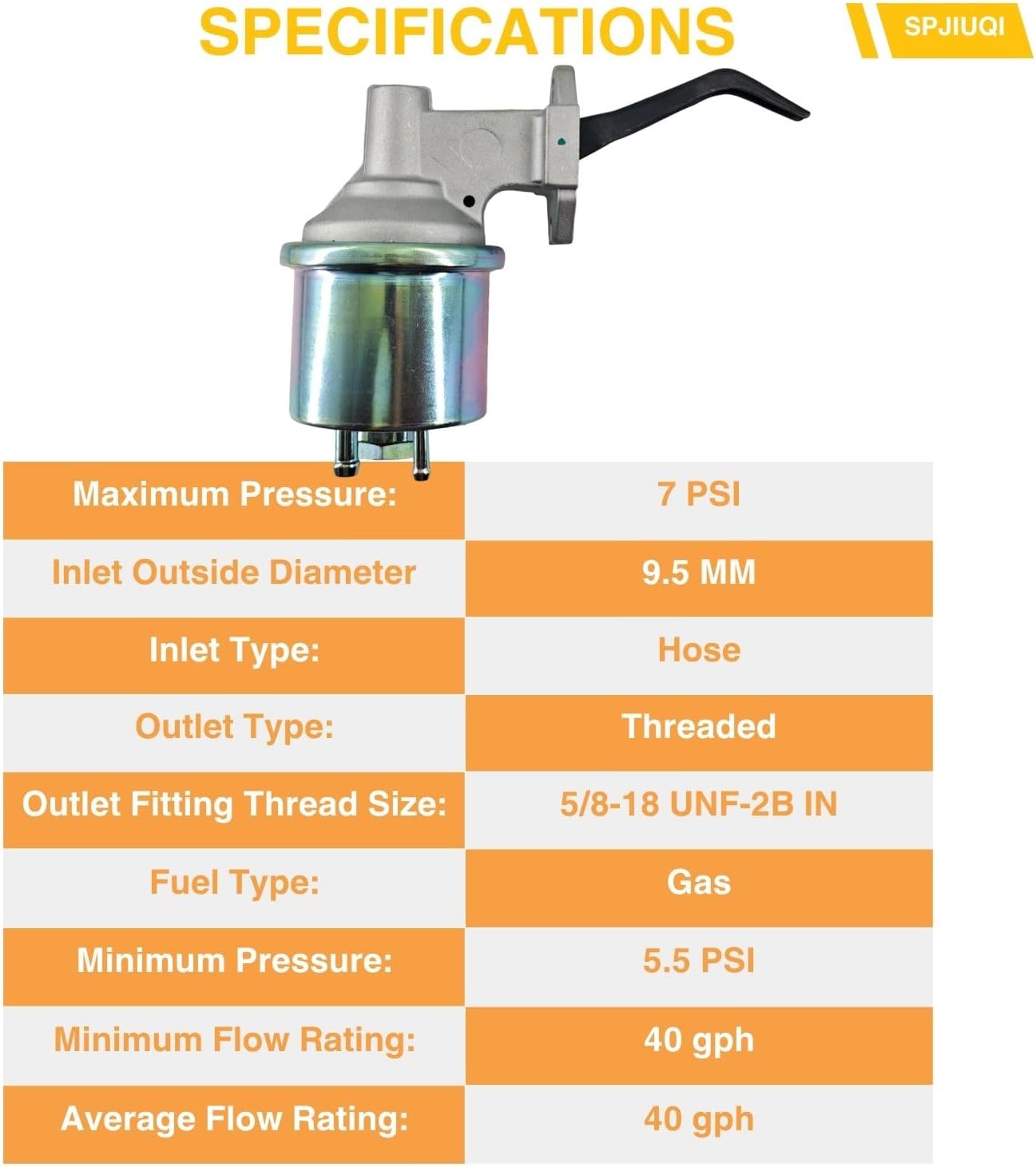 3-Port Mechanical Fuel Pump M6622 SP1066MP B0185P MF0184 40966 3542646 Fits 1969-78 Cadillac Commercial Chassis DeVille Fleetwood Calais Eldorado 7.2L 8.2L 7.0L 472 500 425 V8 Engines