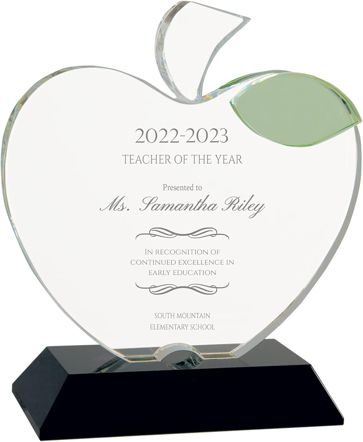 Personalized 6 1/4" Crystal Apple Plaque, Custom Engraved Glass Apple Award for Teacher of the Year Award, Teacher Gifts for Retirement