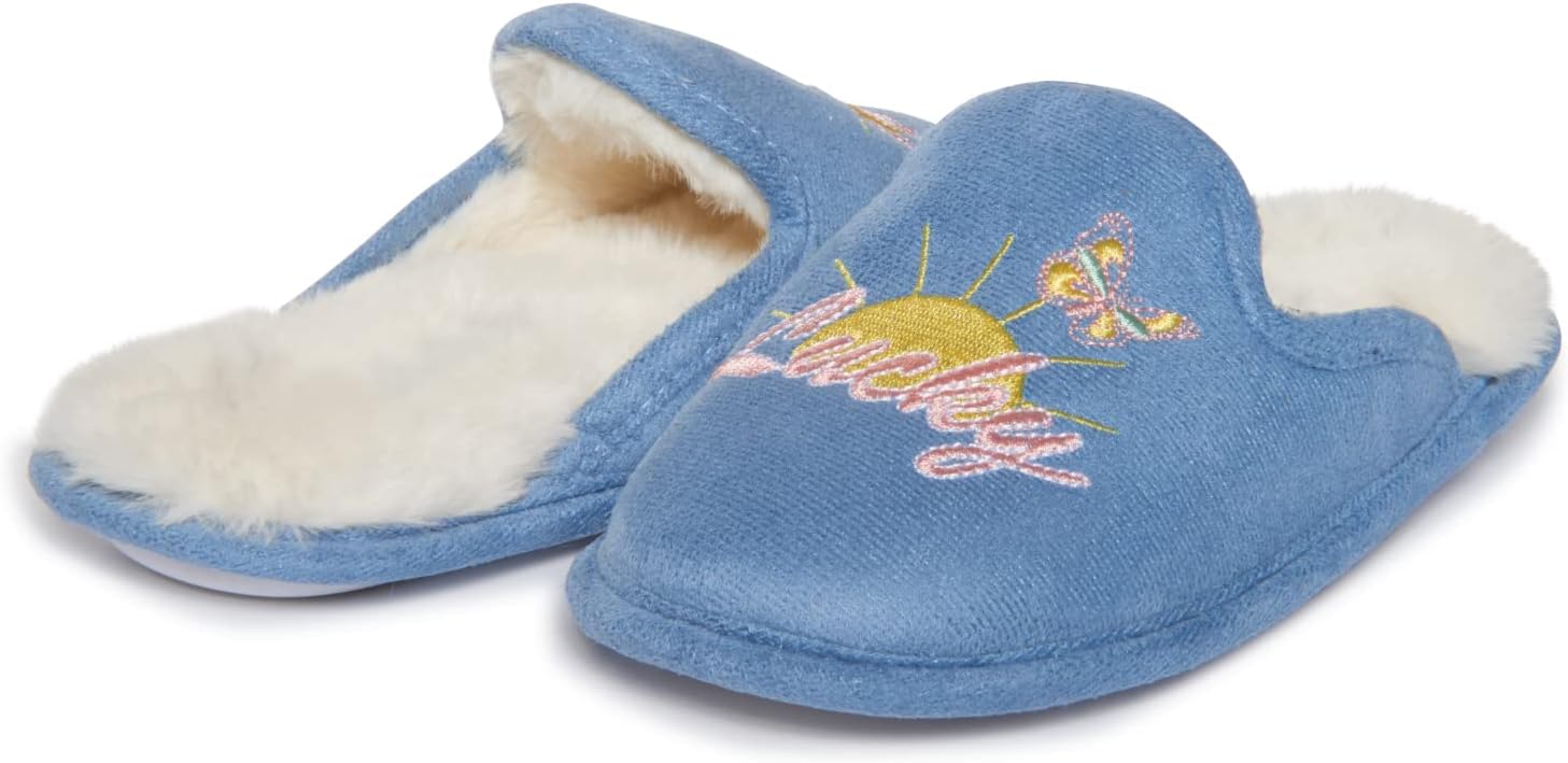 Lucky Brand Girls Micro Suede Scuff Slippers, Fuzzy Rubber Sole House Shoes, Kids Faux Fur Lined Indoor Outdoor Slipper - Image 4