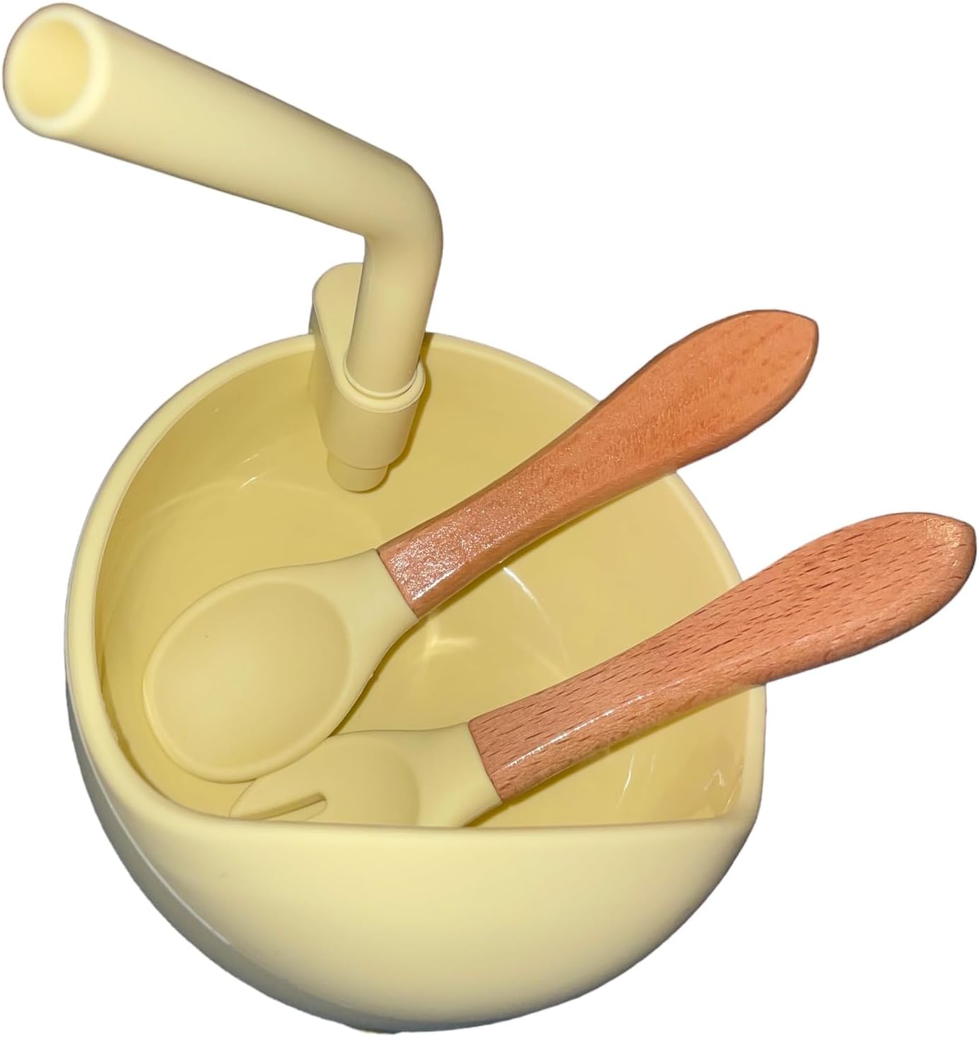 Toddler Suction Bowl Set with Spoon and Spork Food Grade Silicone GIFT for Early Eating Stages of Life (YELLOW)