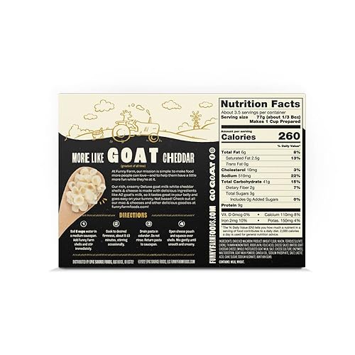 Miniatura 3 de Funny Farm Macarrones con leche A2 y queso | Pasta con sabor a cheddar blanco - Paquete de cena de queso de cabra y queso (paquete de 8 unidades) |