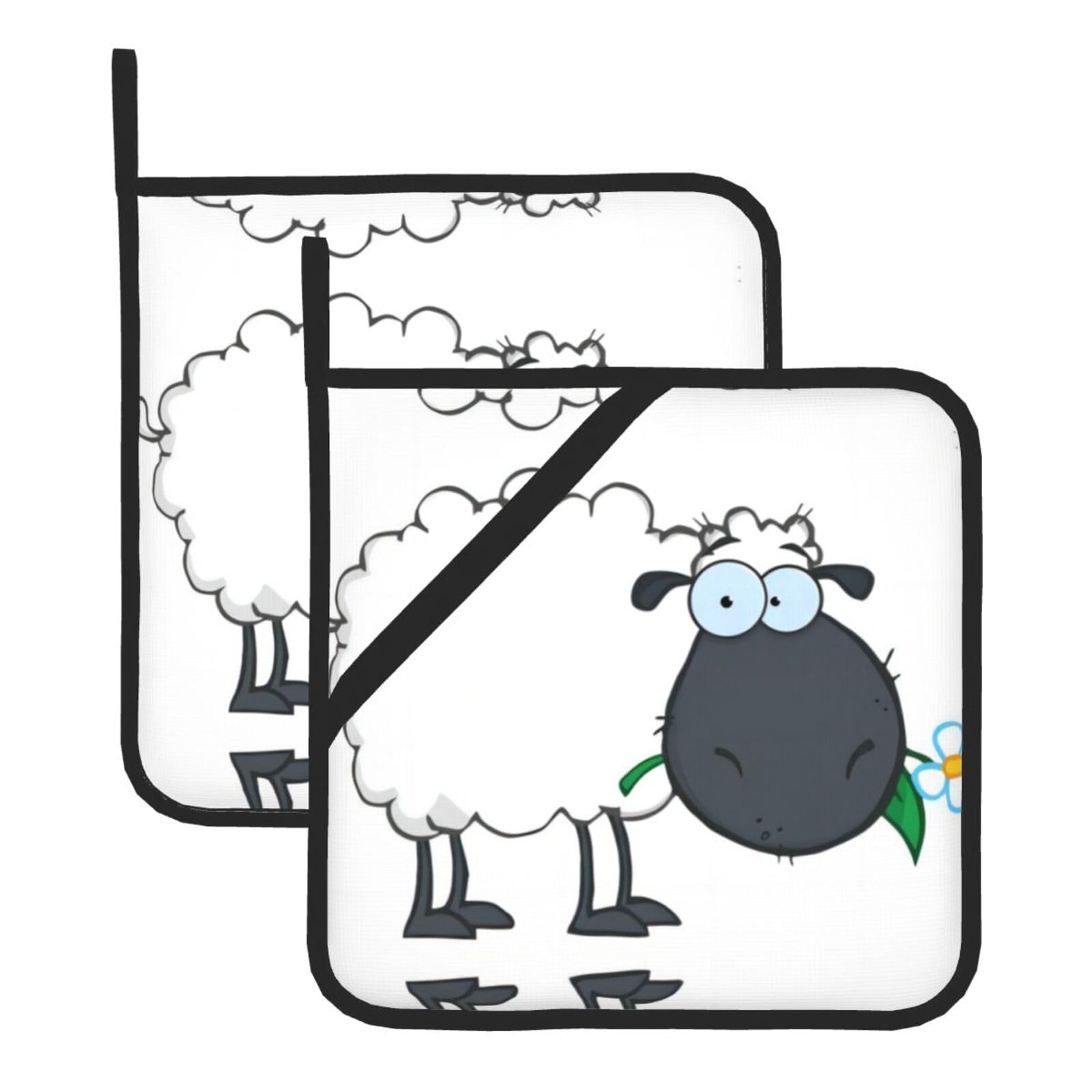 WHJSSF Sheep Prints Square Pot Holders - Heat Resistant Kitchen Trivets 2-Pack - Waterproof Covers for Hot Dishes, Oven & Grill with Hanging Loop