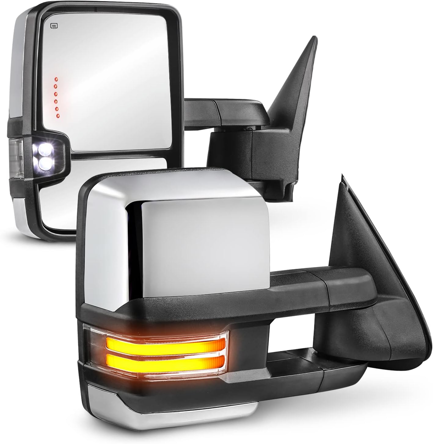 MOSTPLUS Left and Right Mirrors Compatible with 2008-2013 Chevy Silverado Suburban GMC Sierra Yukon w/Power Heated & Sequential Turn Signal Lights & DRL Chrome