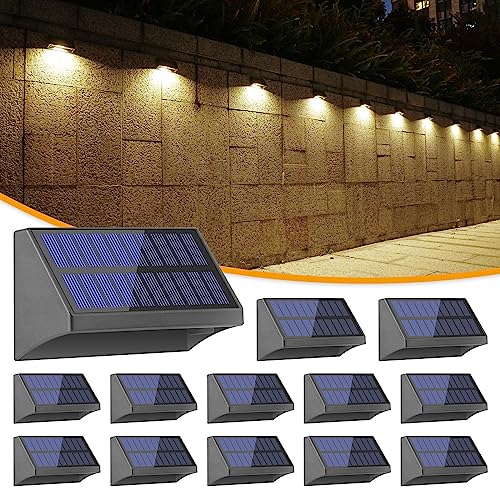 VOLISUN Fence Light Solar Powered 12 Pack, Warm White & Cool White, Solar Fence Light Outdoor Waterproof, LED Fence Solar Lights, Solar Outdoor Light for Fence Post Backyard Deck Yard Patio Step