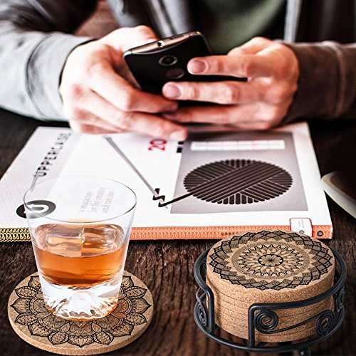Masgalacc Cork Coasters For Drinks With Metal Holder-Set Of 12 - 4" X 4" -1/5" Thick，Absorbent，Heat-Resistant - For Office Home Or Cottage #TOP4