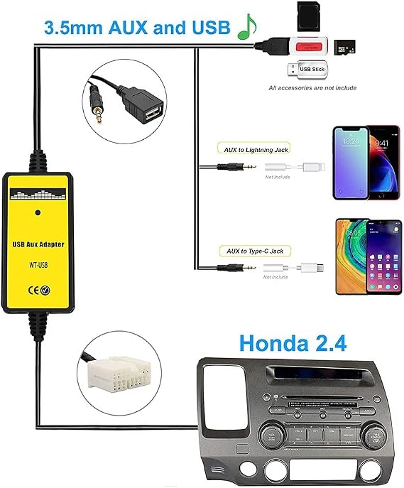 Car MP3 Audio Interface AUX USB Adapter CD Changer for Accord 2003 2004 2005 2006 2007 2008 2009 2010, 500147705