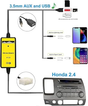 Car MP3 Audio Interface AUX USB Adapter CD Changer for Accord 2003 2004 2005 2006 2007 2008 2009 2010, 500147705